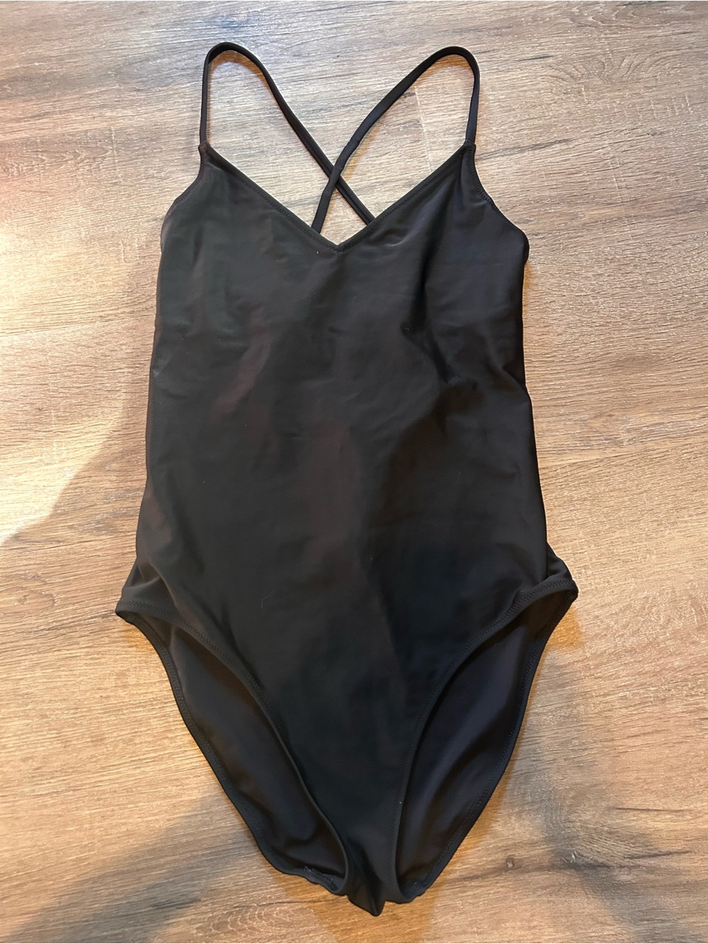 Aerie One-Piece Swimsuit Womens M Black Strappy Crisscross Back V-Neck